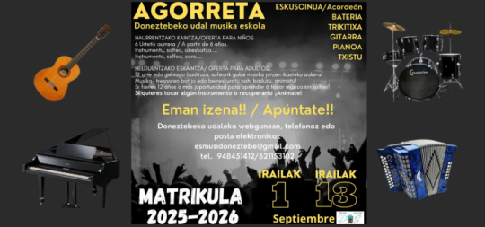 Imagen AGORRETA MUSIKA ESKOLA 2025-2026 IKASTURTEKO MATRIKULAZIOA