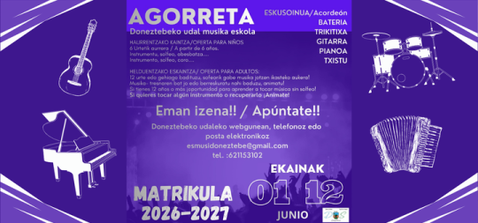 Imagen AGORRETA MUSIKA ESKOLA 2026-2027 IKASTURTEKO MATRIKULAZIOA